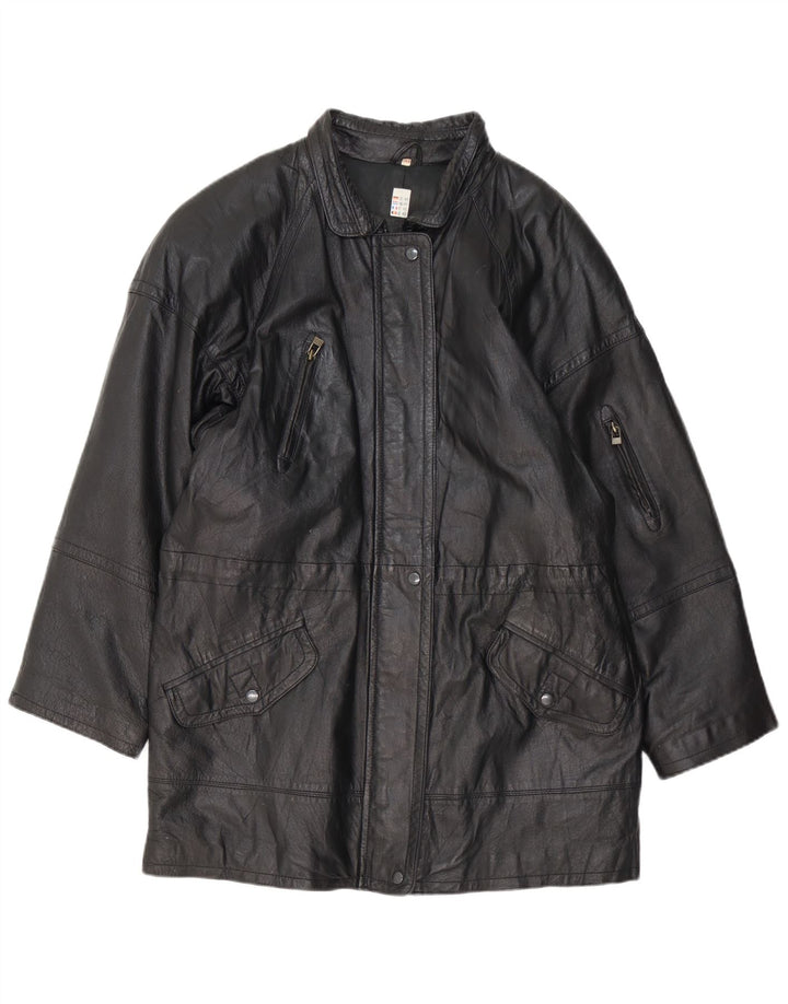 veste en cuir femme vintage EU 40 Moyen Noir