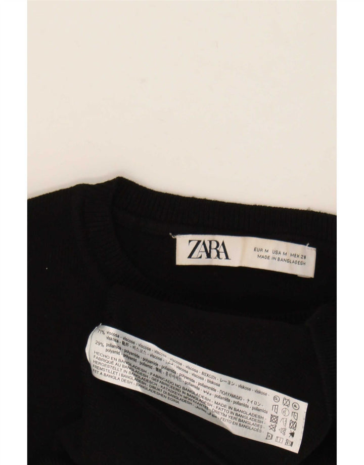 Zara Femme Crop Top Manches Longues UK 12 Medium Noir Viscose