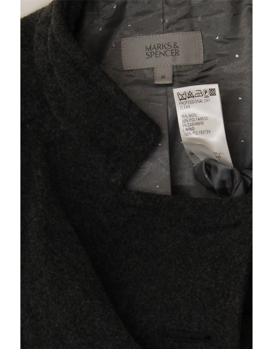 MARKS & SPENCER Manteau Femme UK 8 Petite Laine Grise