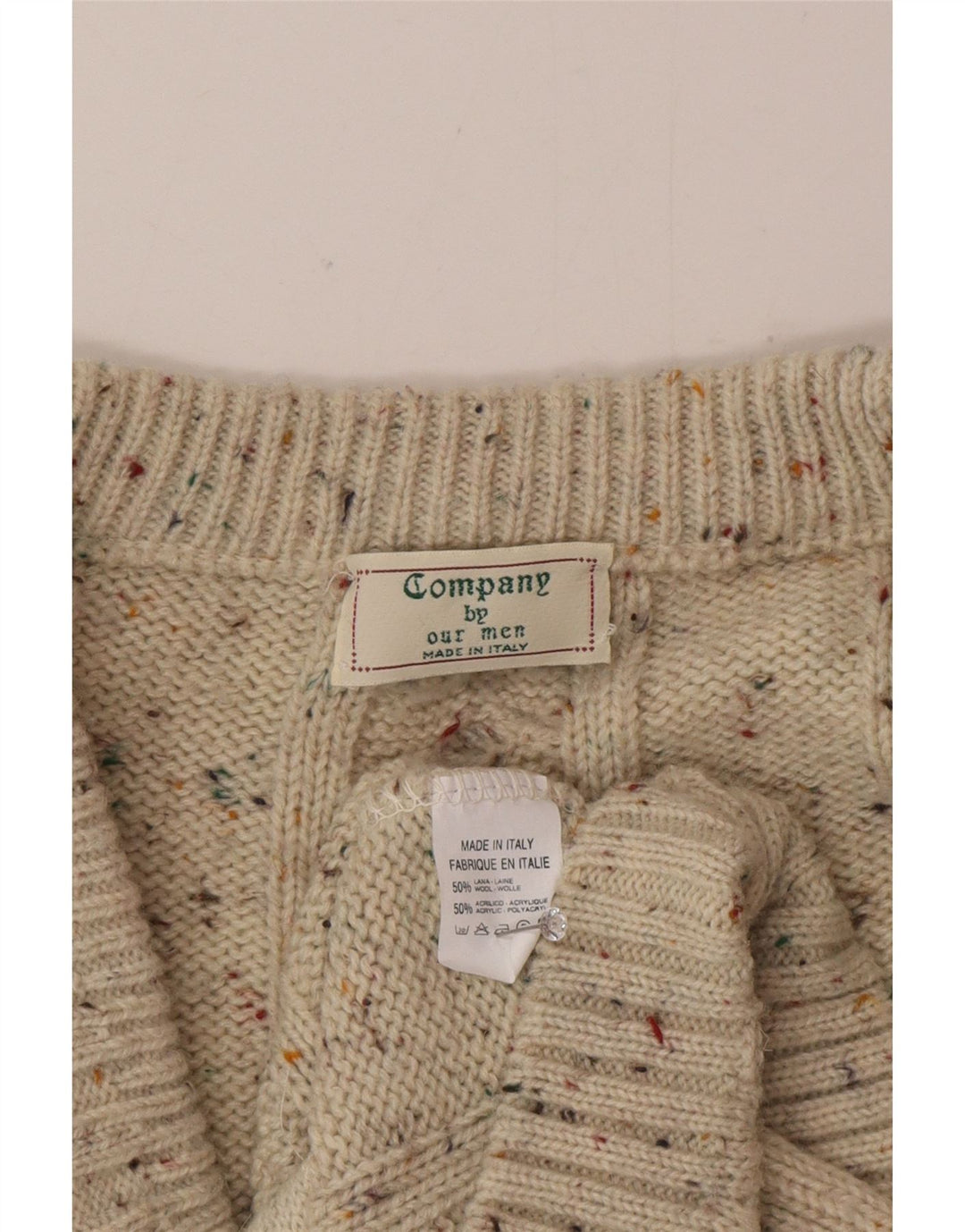 vintage Mens Cardigan Sweater Grande laine mouchetée beige