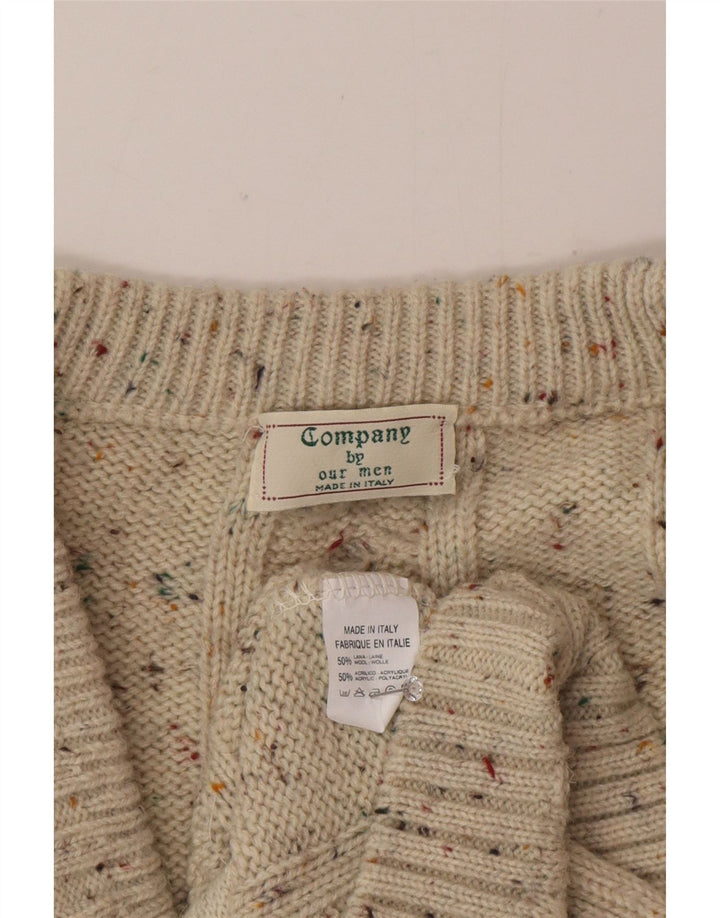 vintage Mens Cardigan Sweater Grande laine mouchetée beige