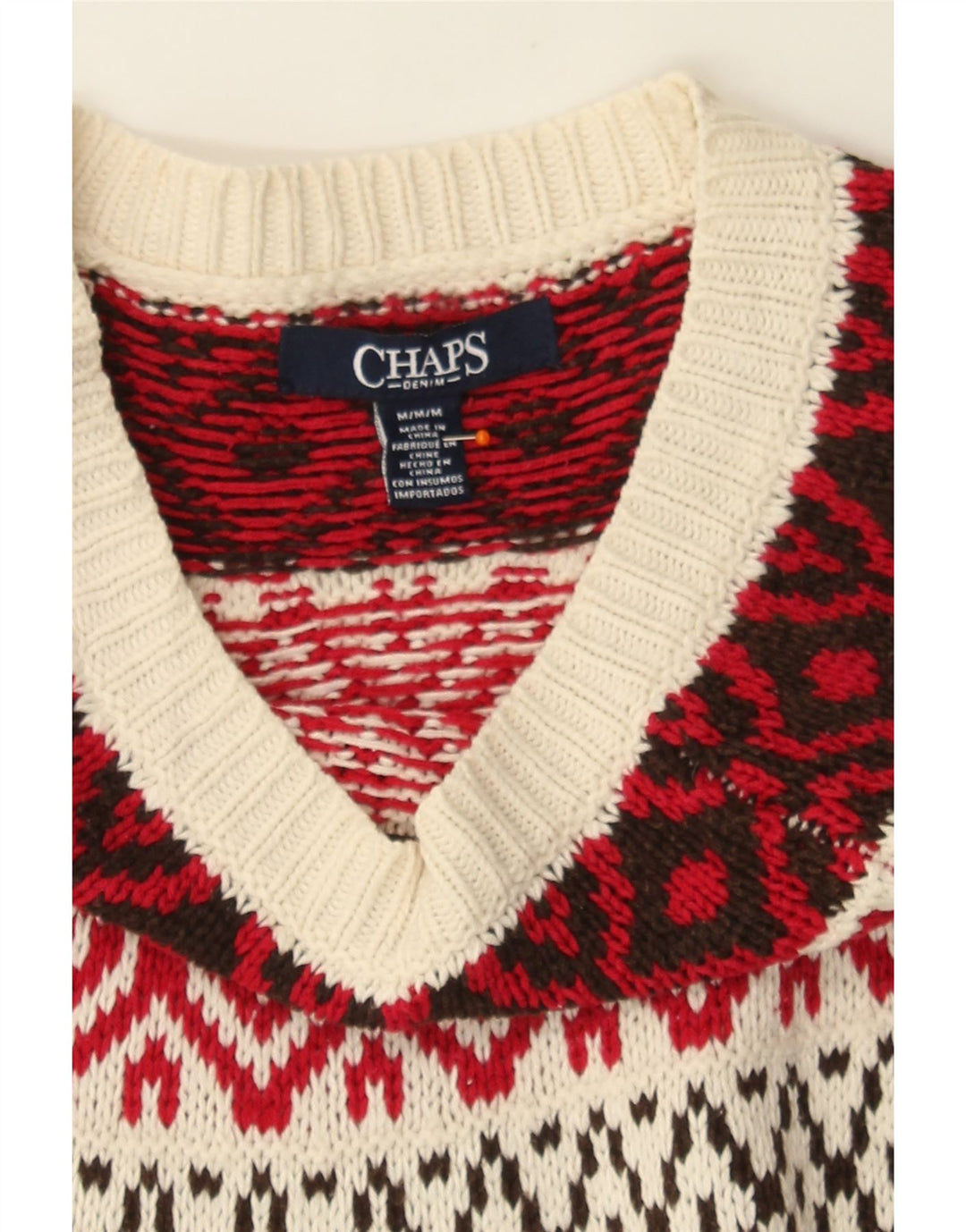 CHAPS Womens Boat Neck Jumper Sweater UK 14 Medium Off White Fair Isle Vintage Chaps and Second-Hand Chaps from Messina Hembry 