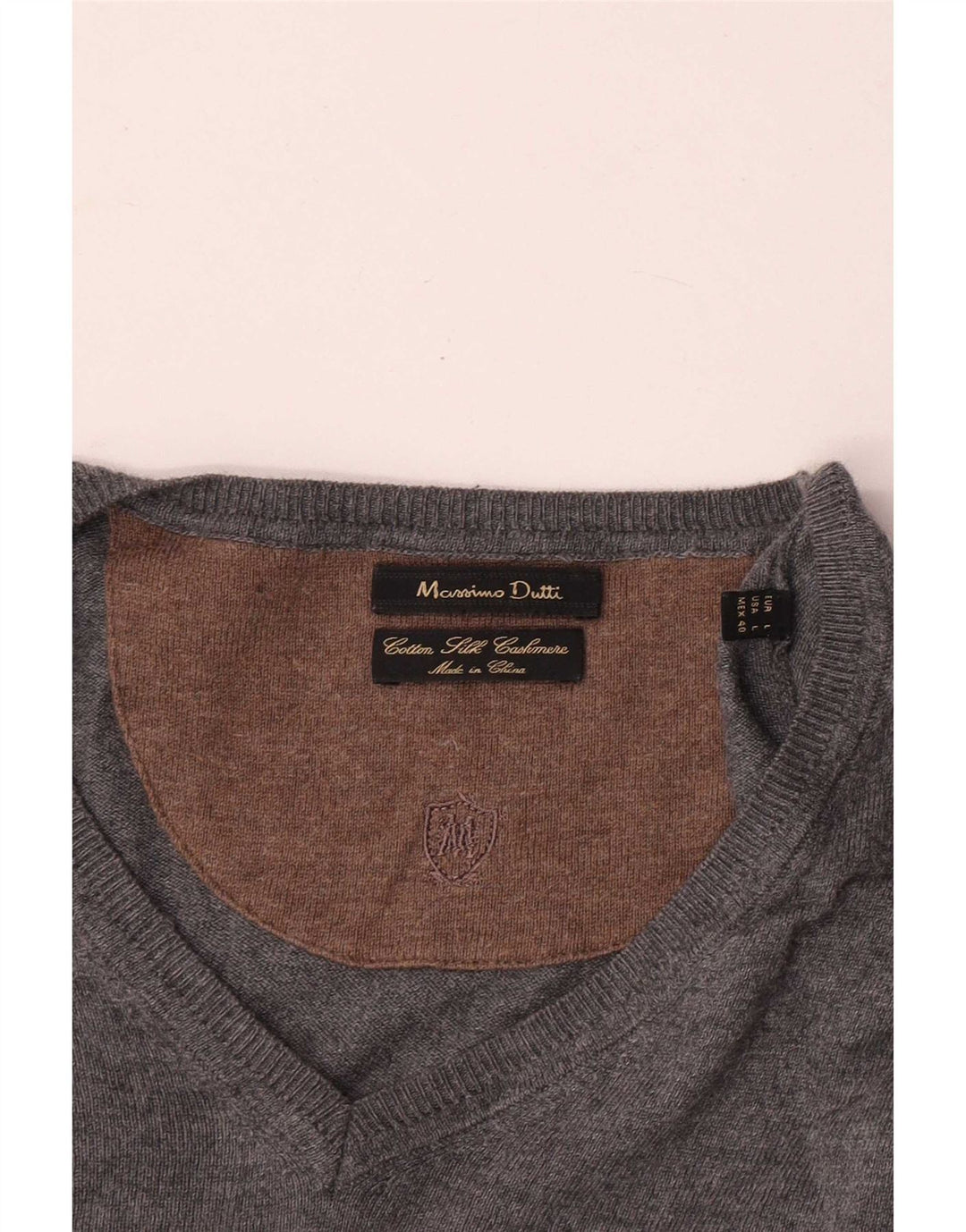 Massimo Dutti Pull col V pour homme en coton gris Taille L