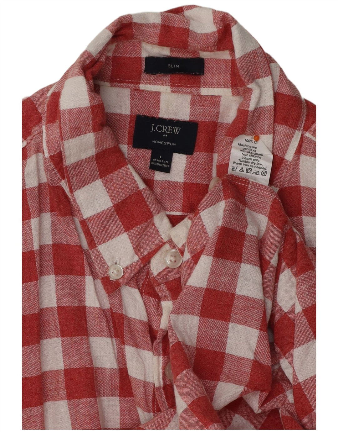 J. CREW Chemise Slim à Manches Courtes pour Hommes en Coton à Carreaux Rouges