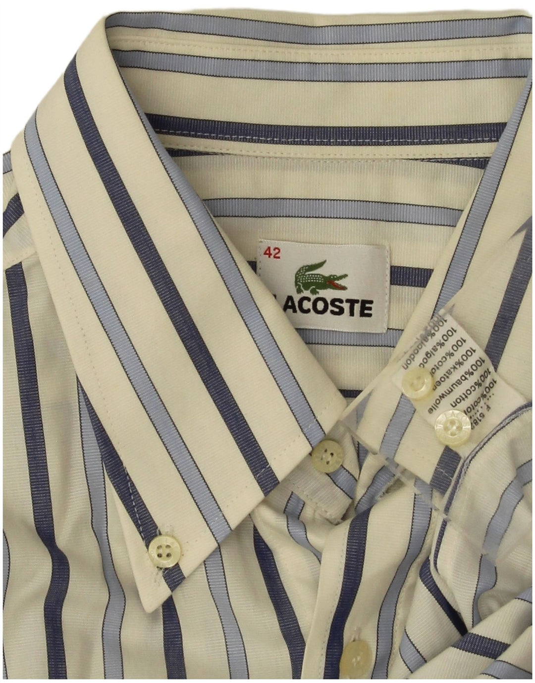 Lacoste Chemise Homme Taille 42 Grand Coton Rayé Blanc