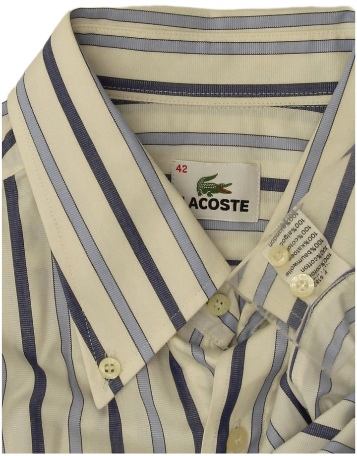 Lacoste Chemise Homme Taille 42 Grand Coton Rayé Blanc