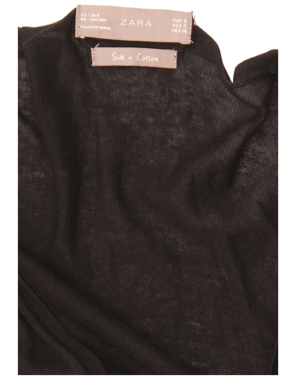 Zara Womens Longline Cardigan Sweater UK 8 Small Noir Coton