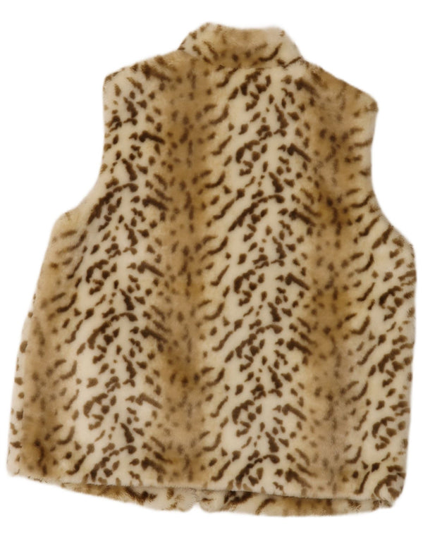 vintage Femmes Fausse Fourrure Gilet UK 22 3XL Beige Animal Print Polyacrylique