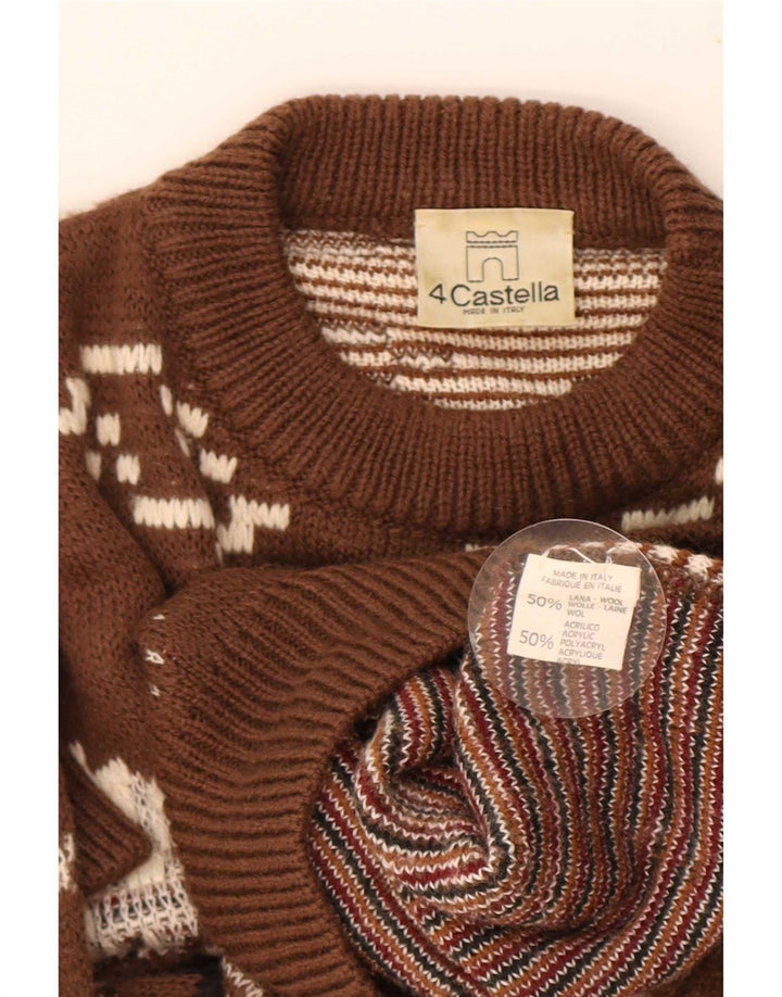 4 Castella Pull graphique à col rond pour homme IT 52 Grande laine marron