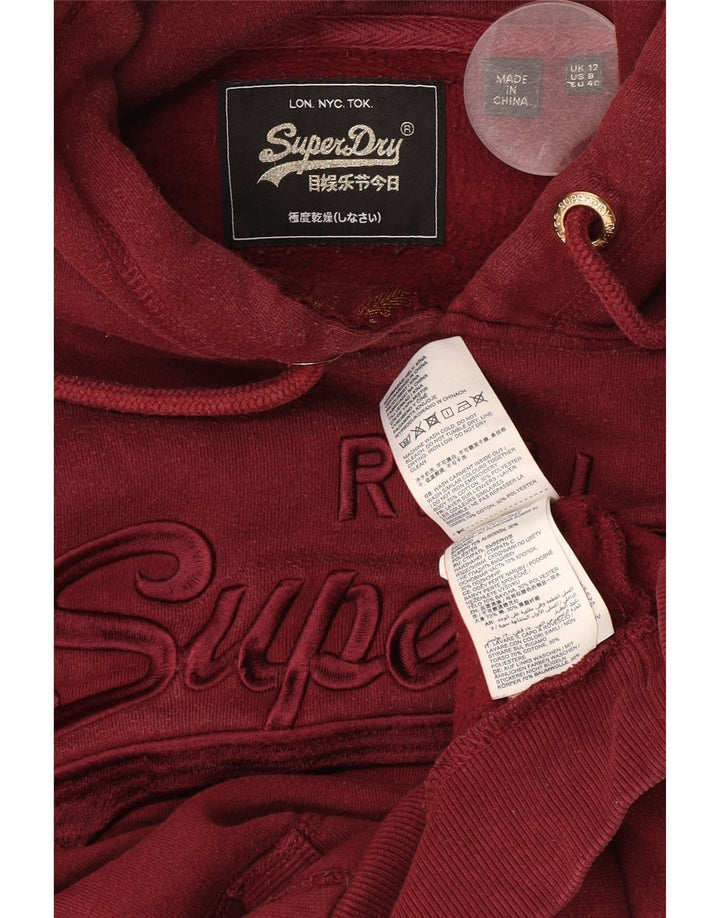 Superdry Pull à capuche graphique court pour femme UK 12 Coton bordeaux moyen