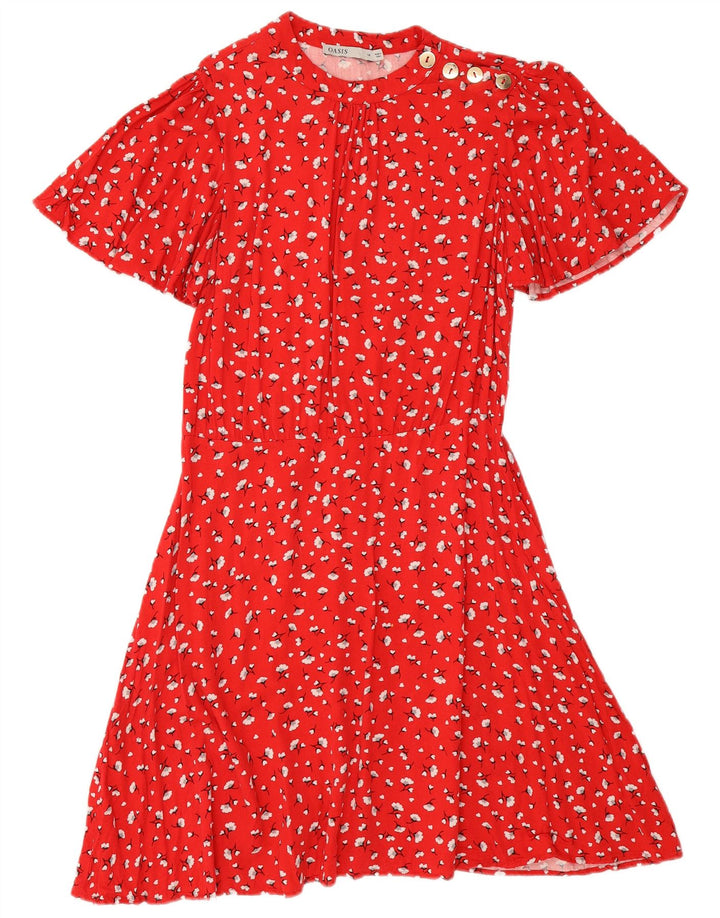 Oasis Robe trapèze pour femme UK 44 en viscose florale rouge moyen
