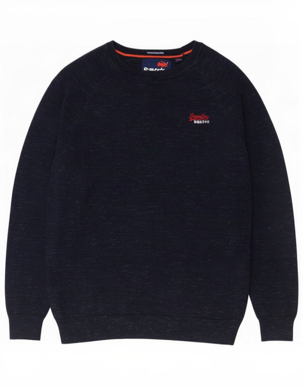 Superdry Homme Pull Col Bateau Large Bleu Marine Moucheté Coton