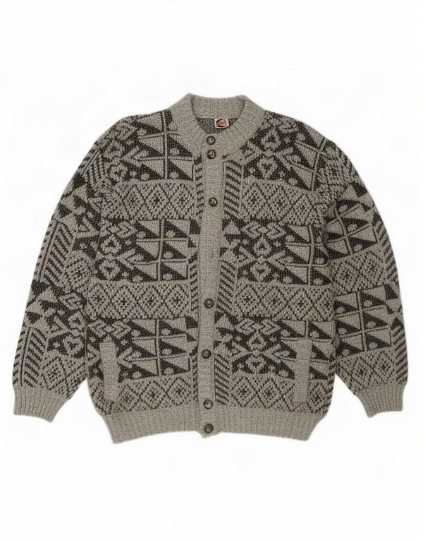 vintage Mens Cardigan Sweater IT 54 XL Gris Géométrique Acrylique