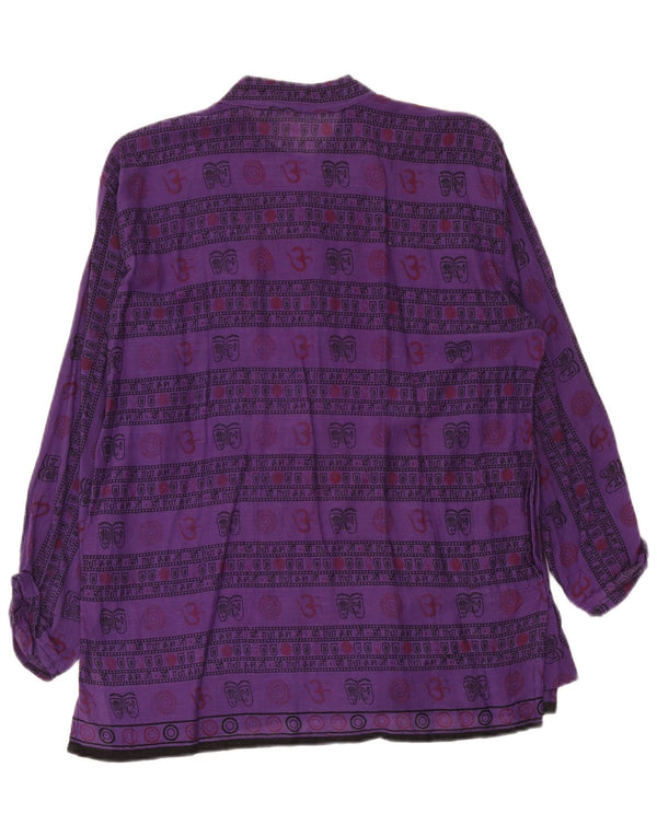 vintage Mens Abstract Pattern Graphic Pull Shirt Moyen Violet Coton