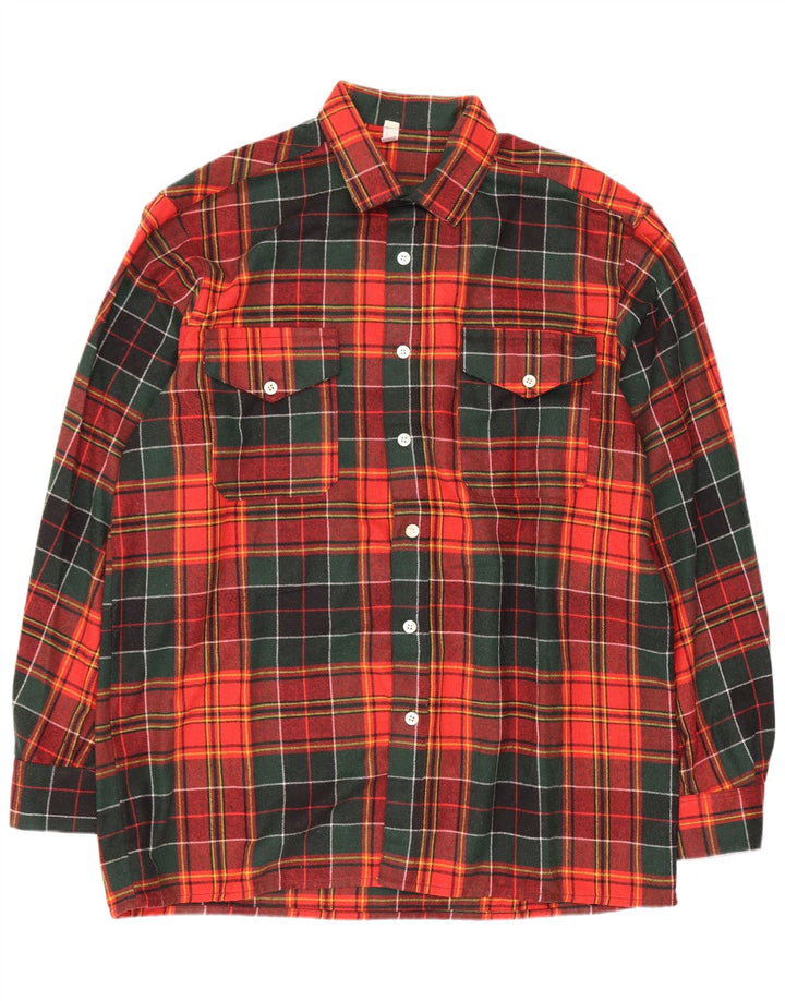 vintage Mens Overshirt Flanelle Chemise Taille 43 Grande laine à carreaux rouge