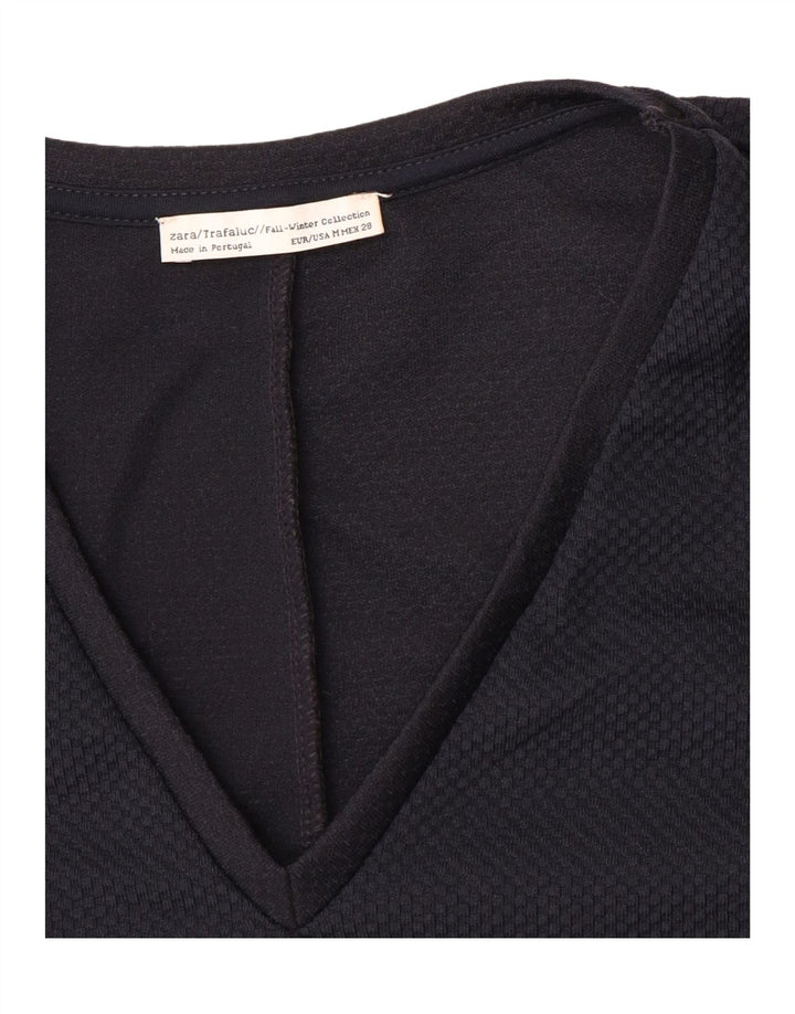 Zara Womens Crop Top Manches Longues UK 14 Bleu Marine Moyen