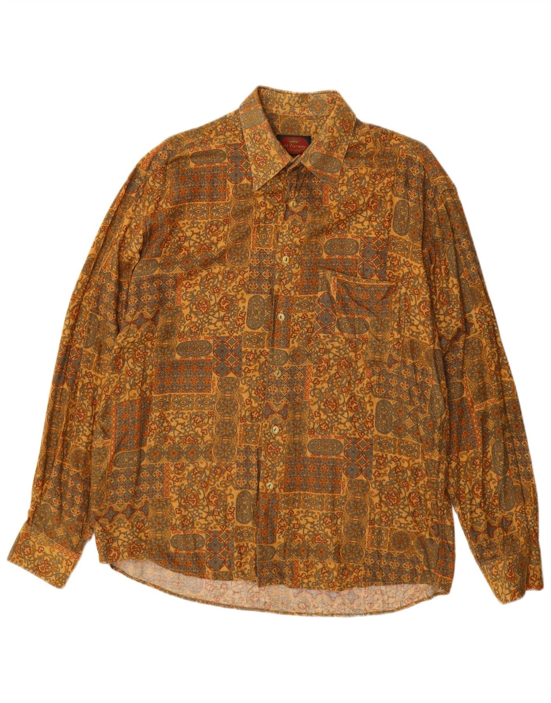 OLD FARWAY Chemise Homme Taille 40 15 1/2 Viscose Paisley Jaune Moyen