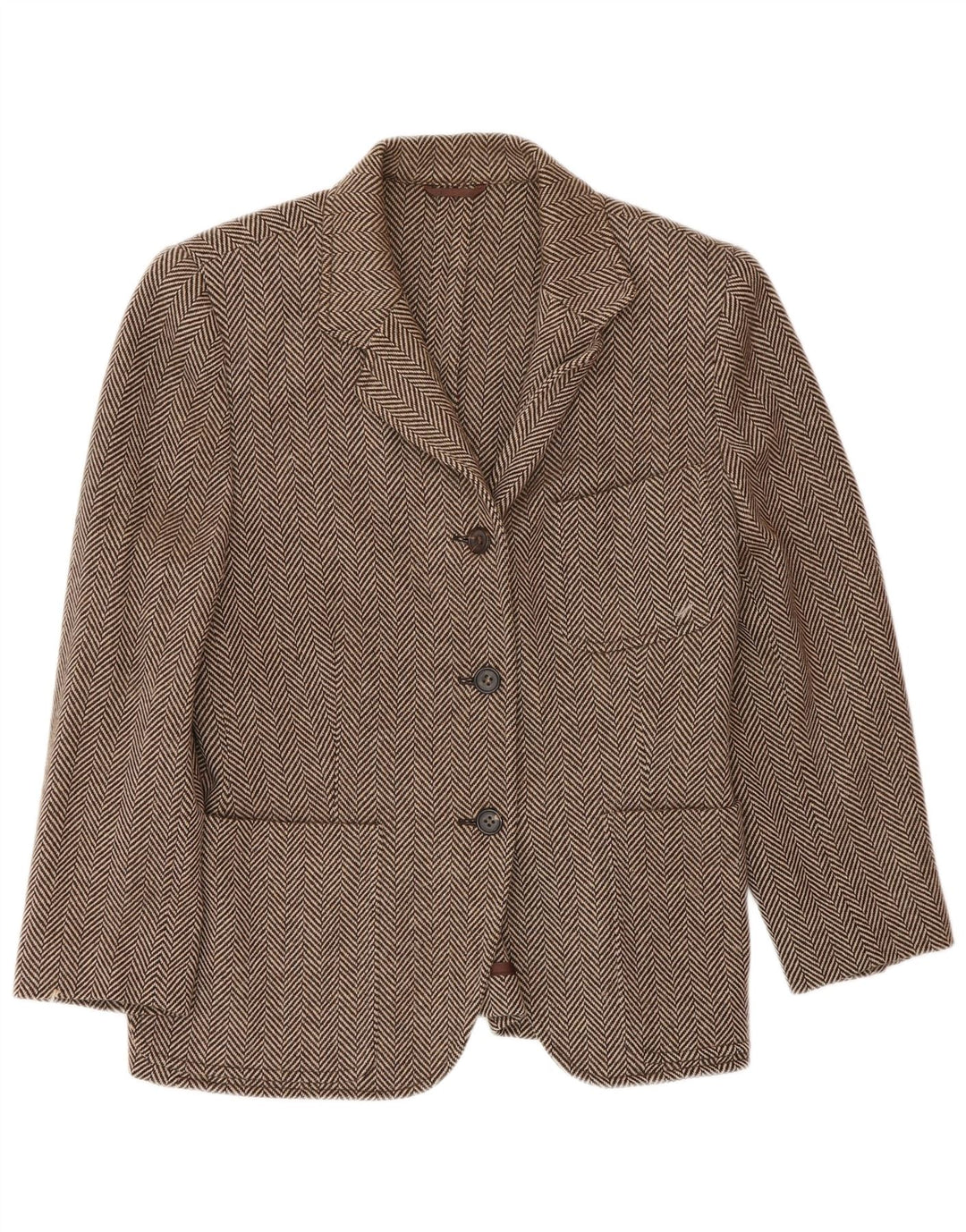 Piombo Veste Blazer 3 Boutons Femme IT 44 Laine à Chevrons Marron Moyen