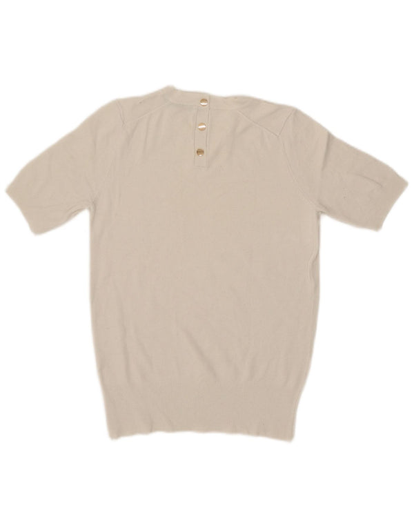 Zara Pull à manches courtes et col rond pour femme UK 10 Small Blanc cassé