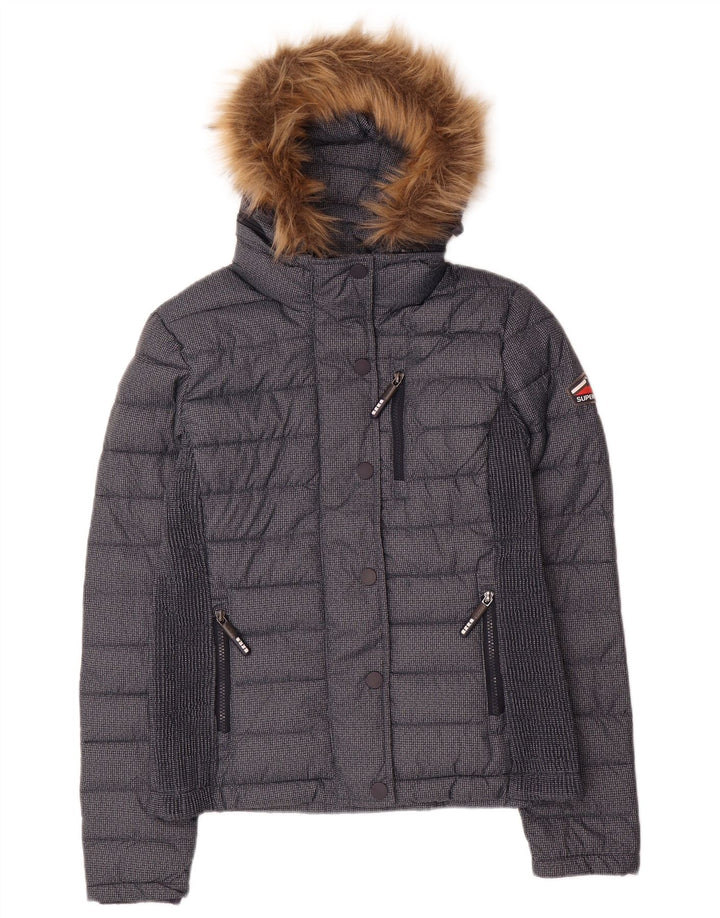 Superdry Veste matelassée à capuche pour femme UK 12 Bleu marine moyen Polyester