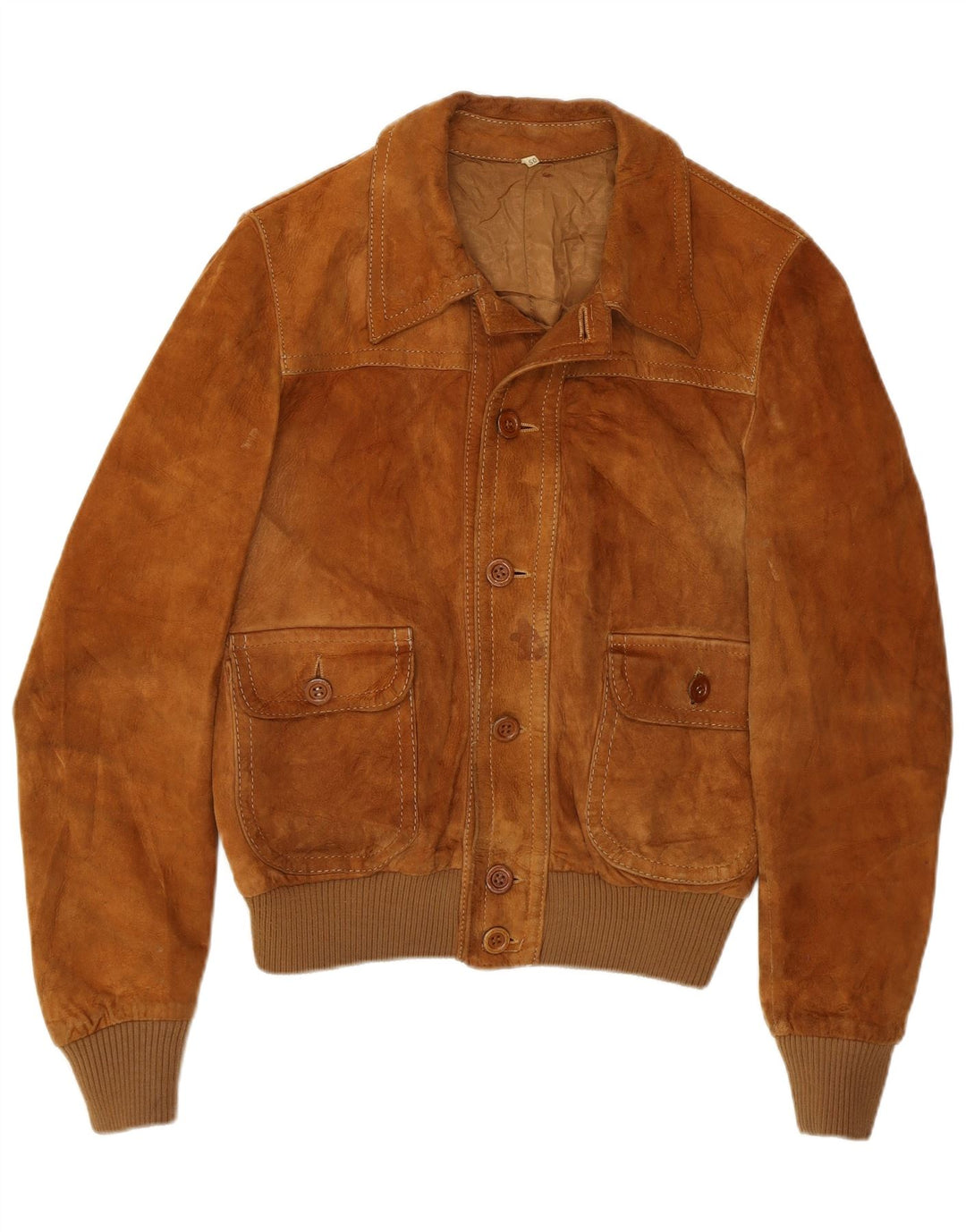 Veste en daim Bomber femme Vintage IT 50 grand cuir marron