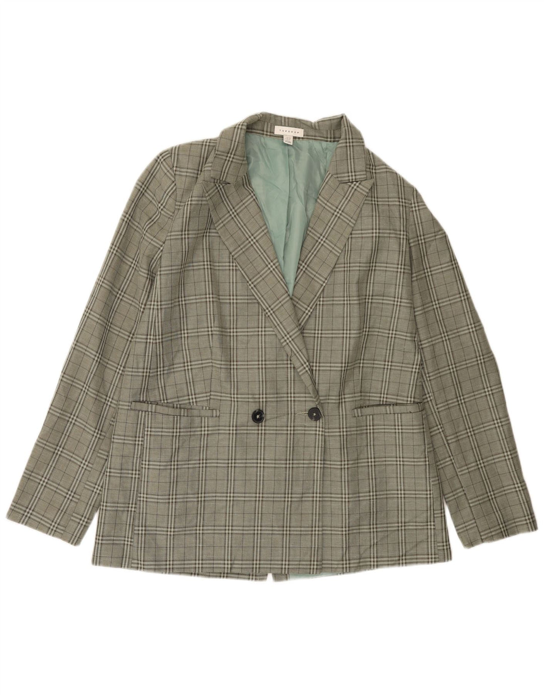 Topshop Veste blazer à double boutonnage pour femme UK 12 à carreaux vert moyen