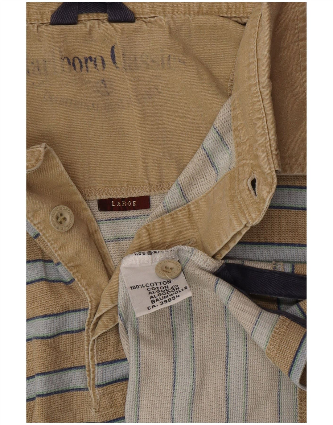 MARLBORO CLASSICS Polo Homme Large Beige Rayé