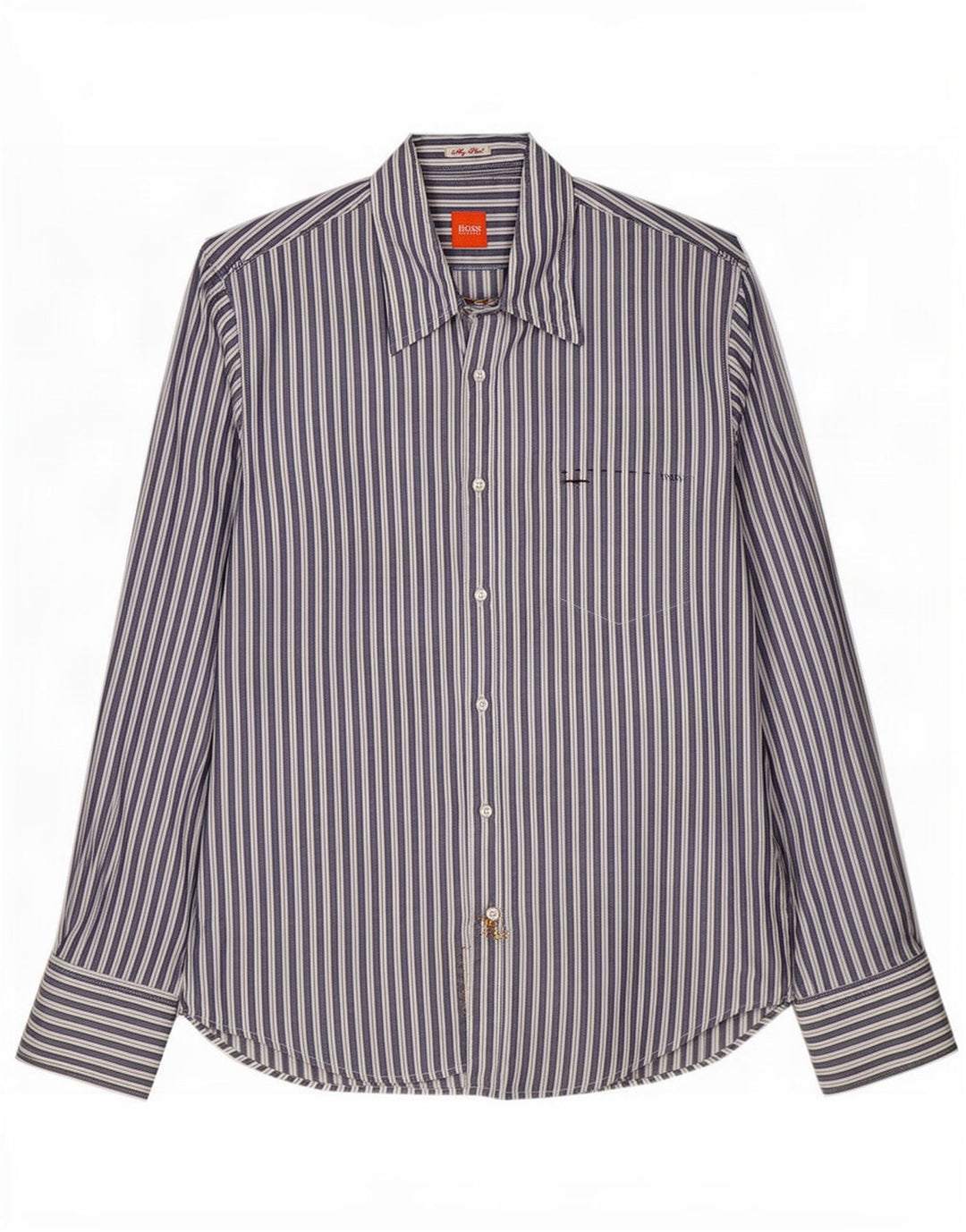Hugo Boss Chemise en coton rayé bleu moyen