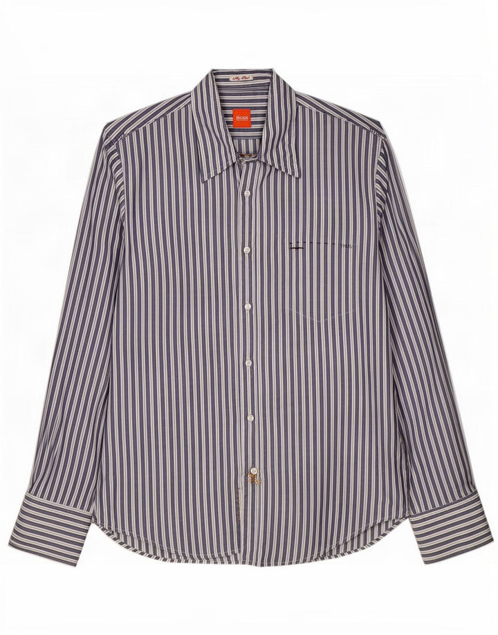 Hugo Boss Chemise en coton rayé bleu moyen