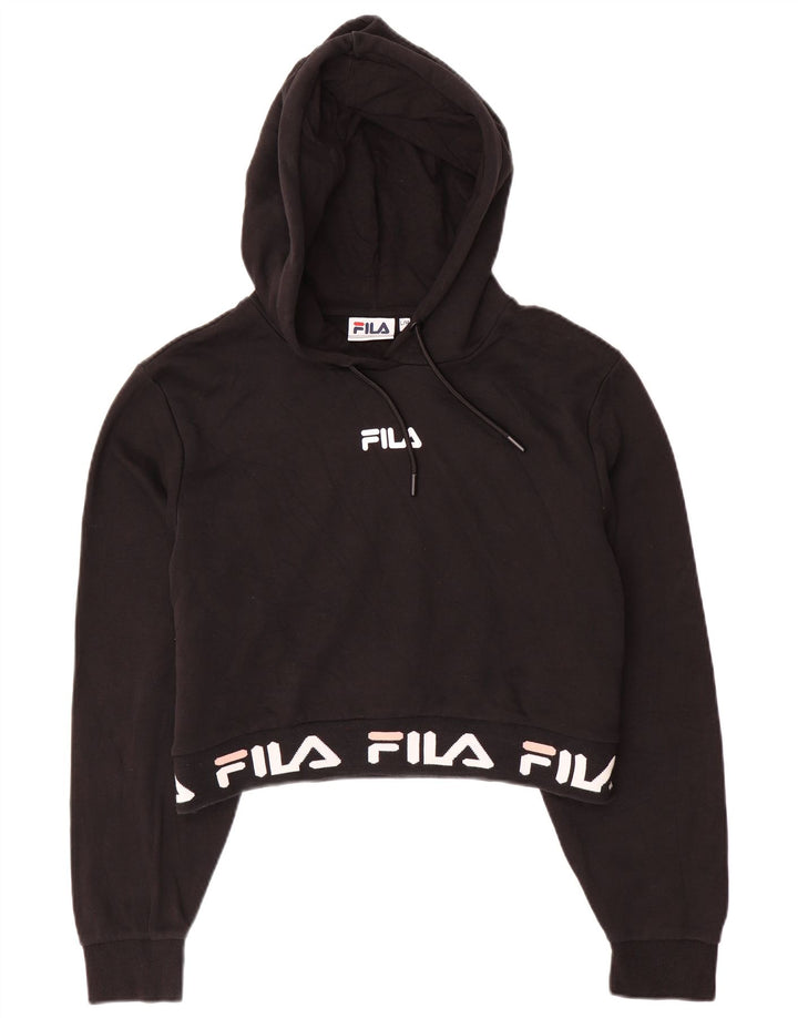 FILA Pull à capuche court graphique pour fille 13-14 ans Grand noir en coton