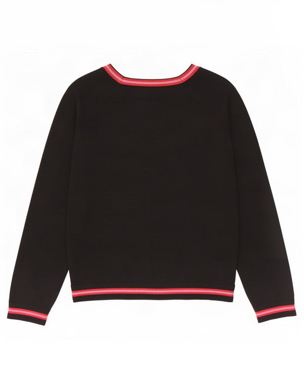 HUSH Pull col bateau pour femme UK 14 Laine mérinos rayée noire moyenne