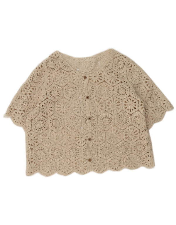 vintage Femmes Crochet Cardigan Top UK 14 Beige Moyen