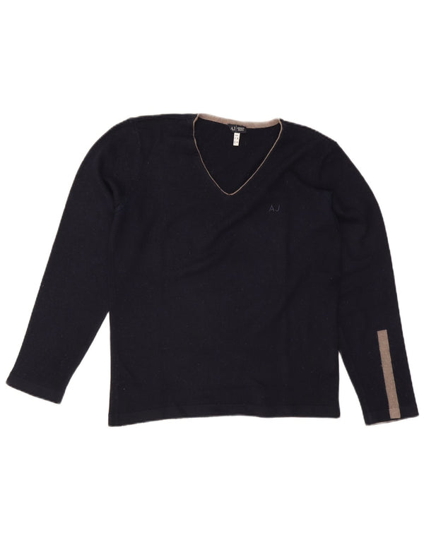 Armani Jeans Pull Col V Homme Bleu Marine Moyen Laine Colorblock