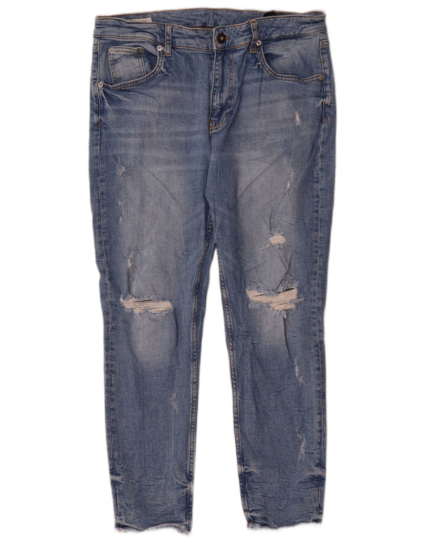 Zara Jean skinny vieilli pour homme EU 44 Large W34 L27 Bleu Coton
