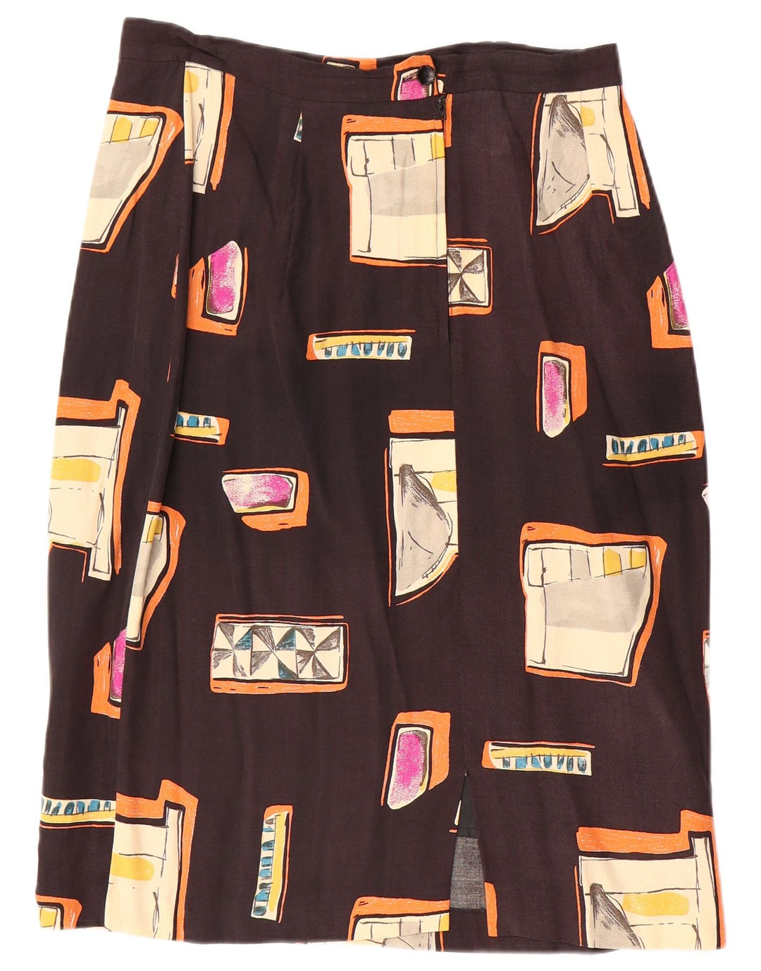 vintage Femme Jupe Droite W30 Moyen Brun Géométrique