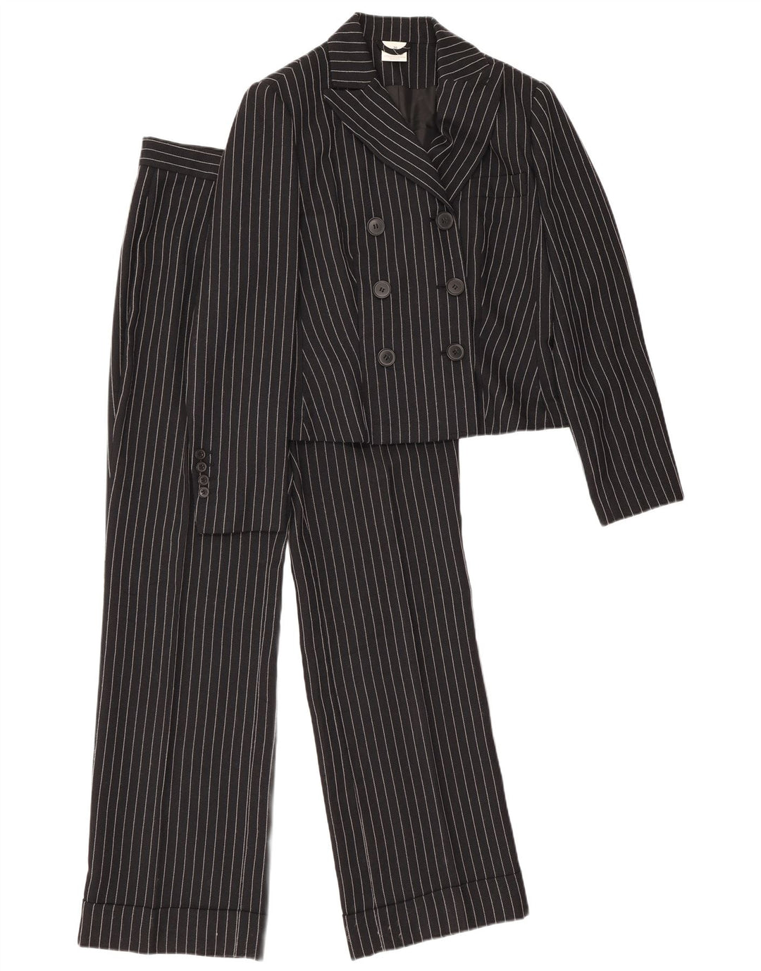 vintage Femme 2 Pièces Costume UK 12 Moyen W28 L30 Noir Rayé