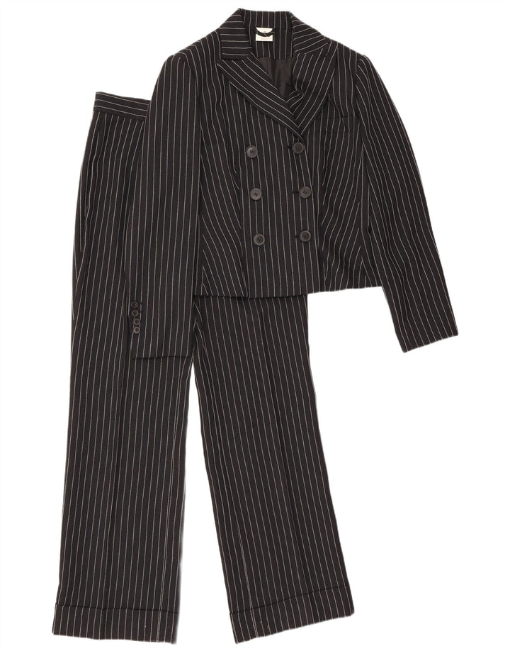 vintage Femme 2 Pièces Costume UK 12 Moyen W28 L30 Noir Rayé