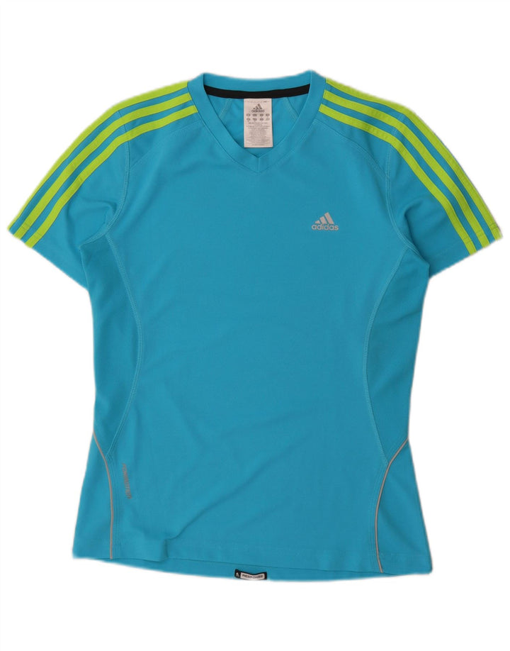 Adidas T-Shirt Femme Top UK 12 Bleu Moyen Polyester
