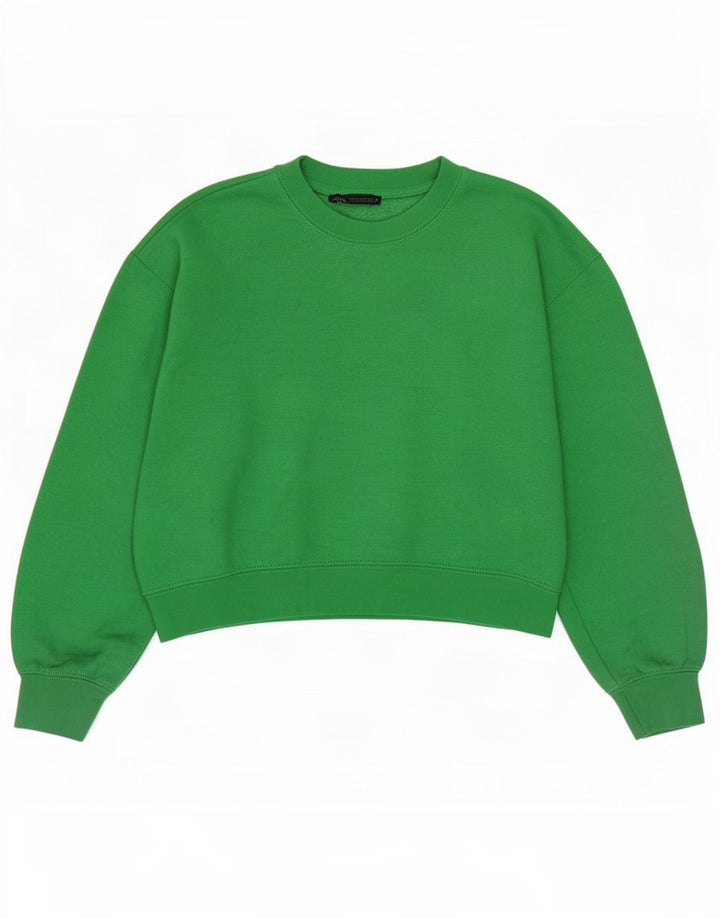 Zara Womens Crop Oversize Sweatshirt Jumper UK 10 Petit Vert Polyester