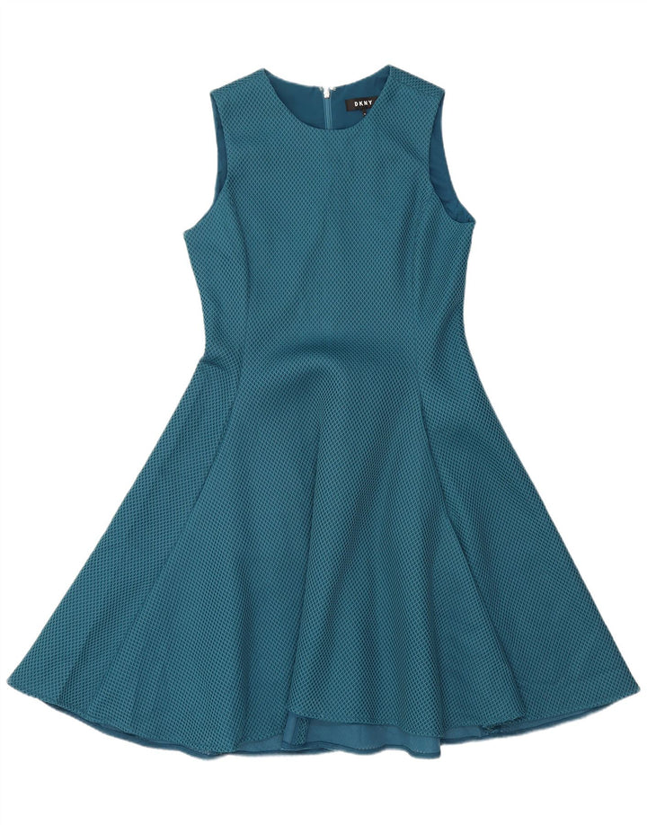 DKNY Robe trapèze sans manches pour femme US 10 Grand bleu géométrique en polyester
