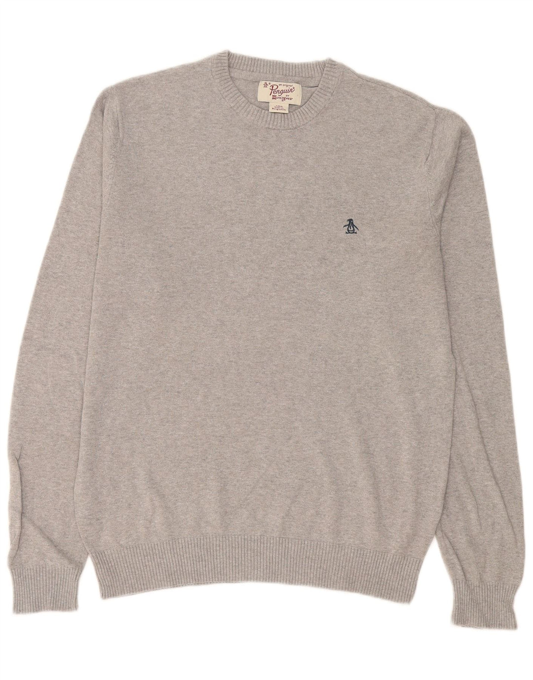 Penguin Pull à col rond pour homme en coton moucheté gris Taille L