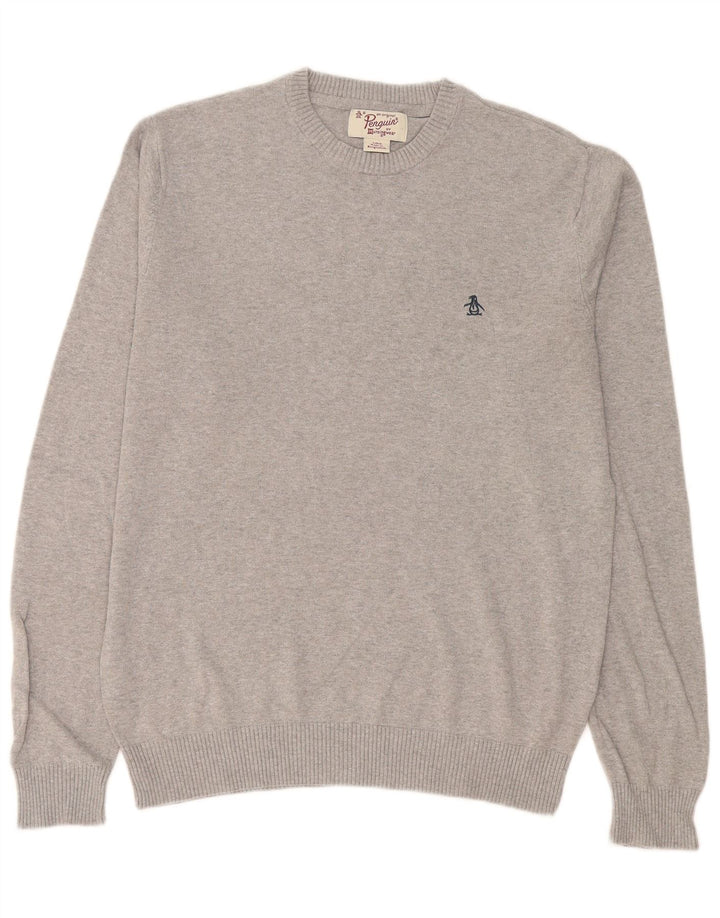 Penguin Pull à col rond pour homme en coton moucheté gris Taille L
