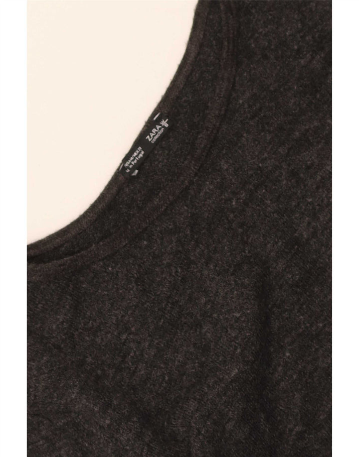 Zara Womens Crop Top Manches Longues UK 12 Gris Moyen