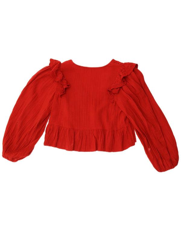 Zara Womens Crop Long Sleeve Blouse Top UK 10 Petit Rouge Polyester