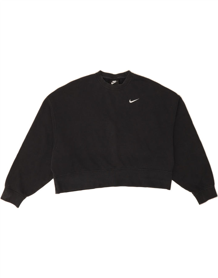 NIKE Womens Oversized Crop Sweatshirt Jumper UK 10 Small Black Cotton Vintage Nike and Second-Hand Nike from Messina Hembry 