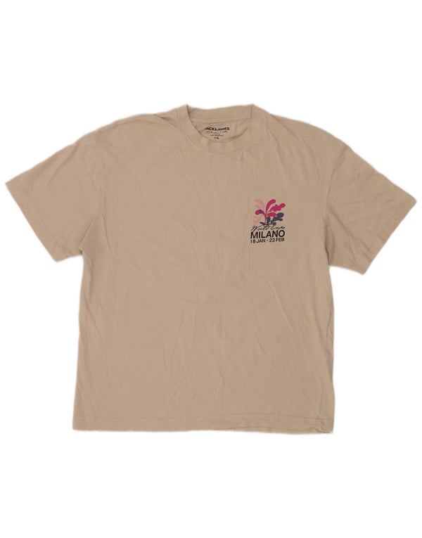 JACK & JONES T-Shirt Graphique Homme Large Beige Coton