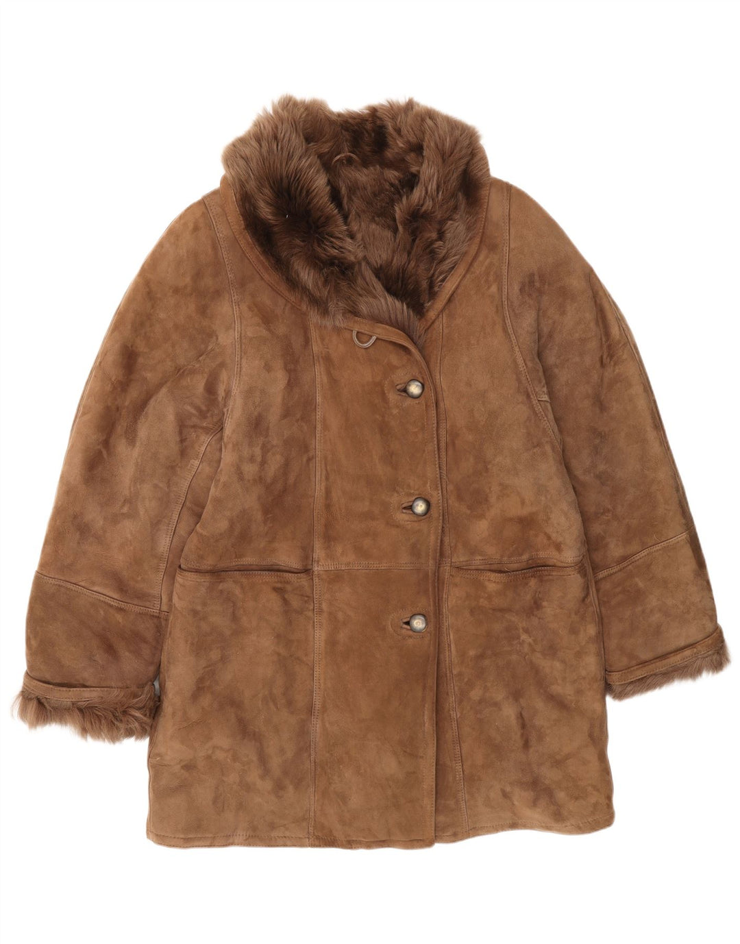 Veste Shearling Femme Vintage IT 46 Grand Marron Classique