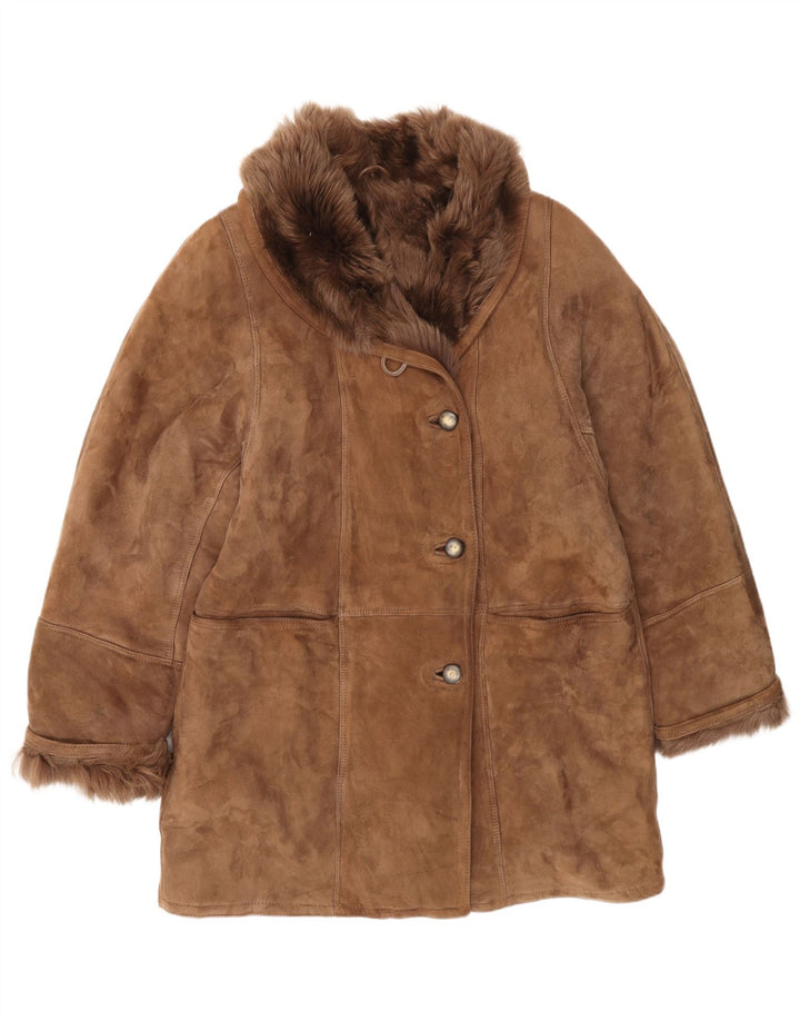Veste Shearling Femme Vintage IT 46 Grand Marron Classique