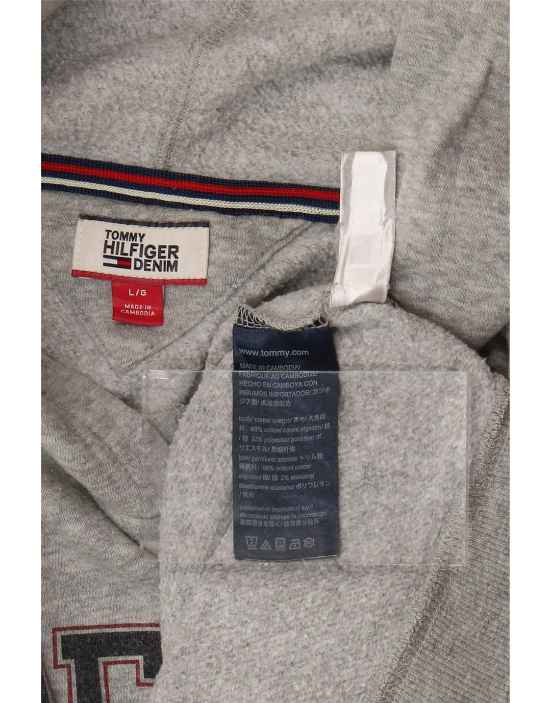 TOMMY HILFIGER Pull à capuche graphique surdimensionné pour femme UK 16 Large Gris