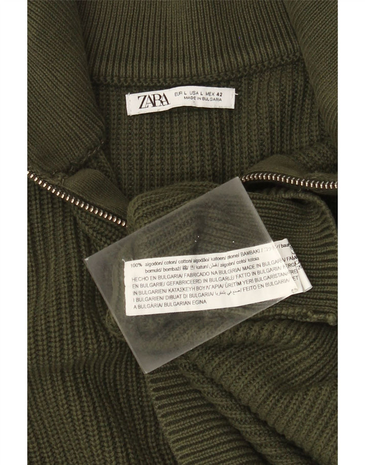 ZARA Homme Pull Col Zippé Grand Coton Vert